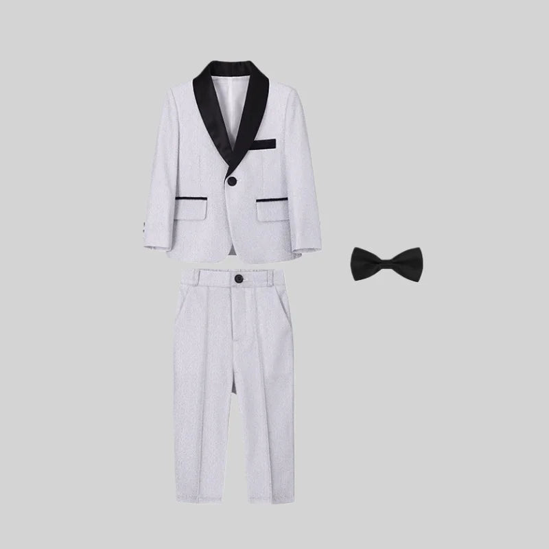 Kids Red Shining Jacket Pants Bowtie 3Pieces Suit Set 1-11Years Boys Formal Wedding Birthday Party Piano Performance Costume