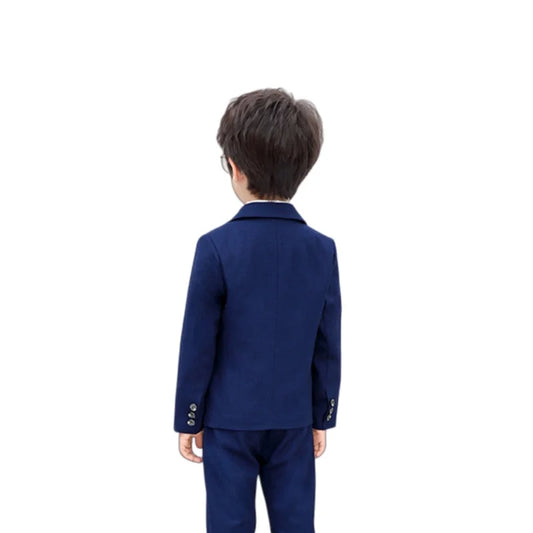 Boys Formal Blue Suit With Jacket Pants Kids Wedding Birthday Prom Outfit Children's Piano Speech Performance Costume