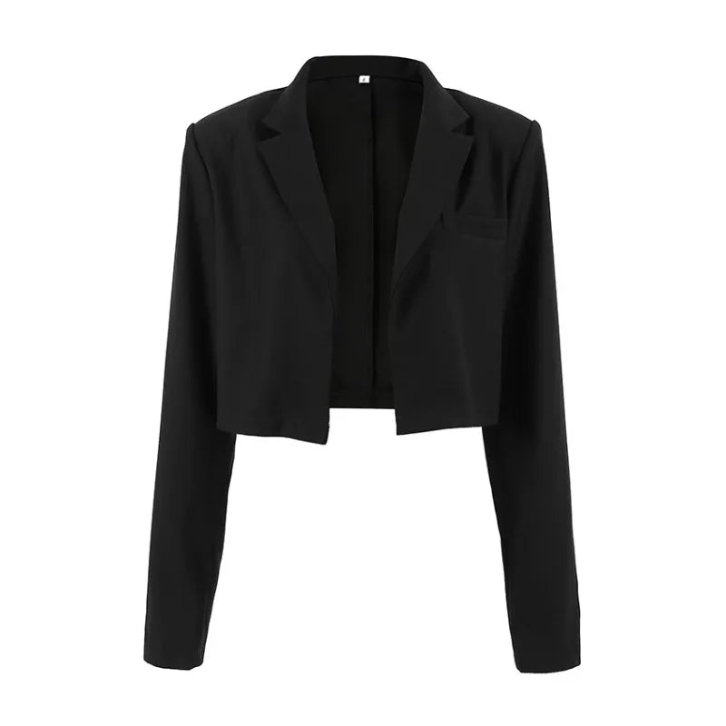 Womens Black Cropped Stand Collar Long Sleeve Blazer Jacket 2026 New Spring Fall Office Niche Design Chic Trendy Classy Workwear