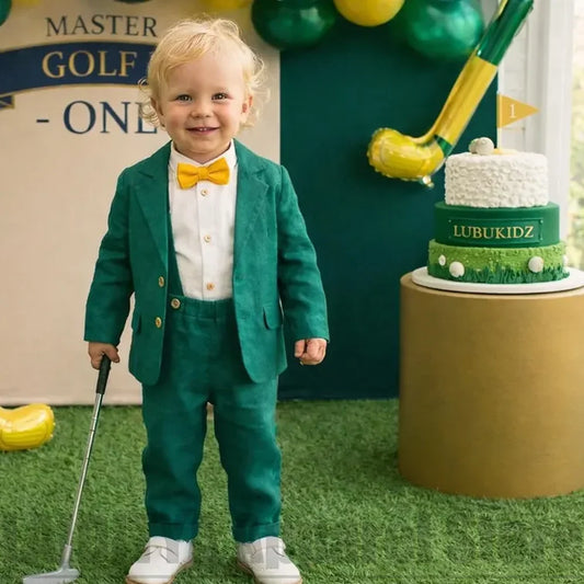 Emerald Green Linen Boys Suit Two Piece Fashion Kids Birthday Party Outdoor Garden Wedding Page Boy Daily Casual Outfit