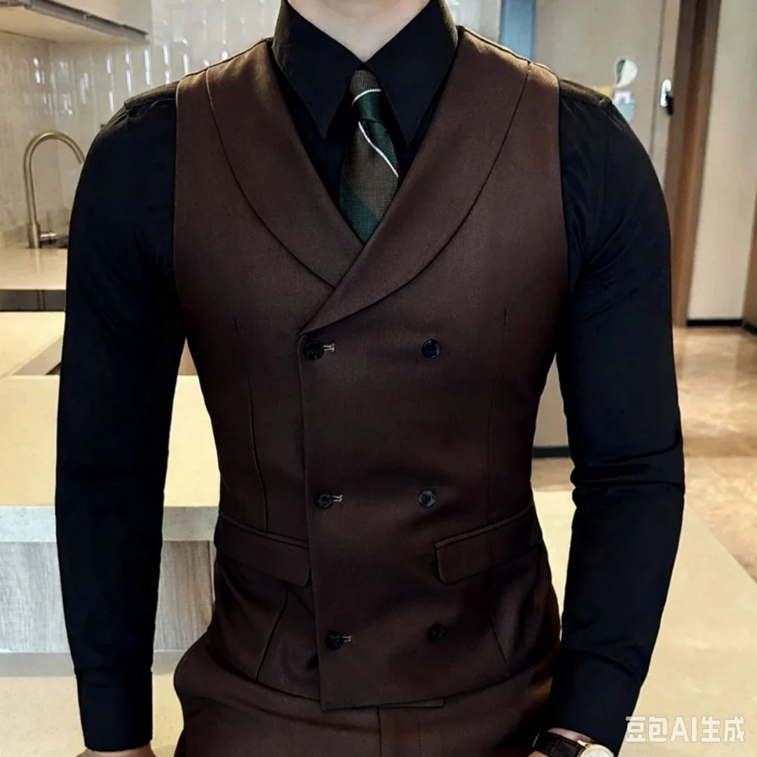 Men's Vest Double Breasted Lapel Waistcoat for Weddings and Formal Occasions