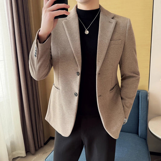 Autumn Winter Thickened Wool Suit Jacket New Luxury Solid Color High Quality Men's Formal Business Slim Fit Social Party Tuxedo