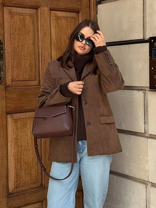 Female Autumn Casual Blazers Coat Solid Turn-Down Collar Long Sleeve Pocket Single Breasted Women New Fashion Coats