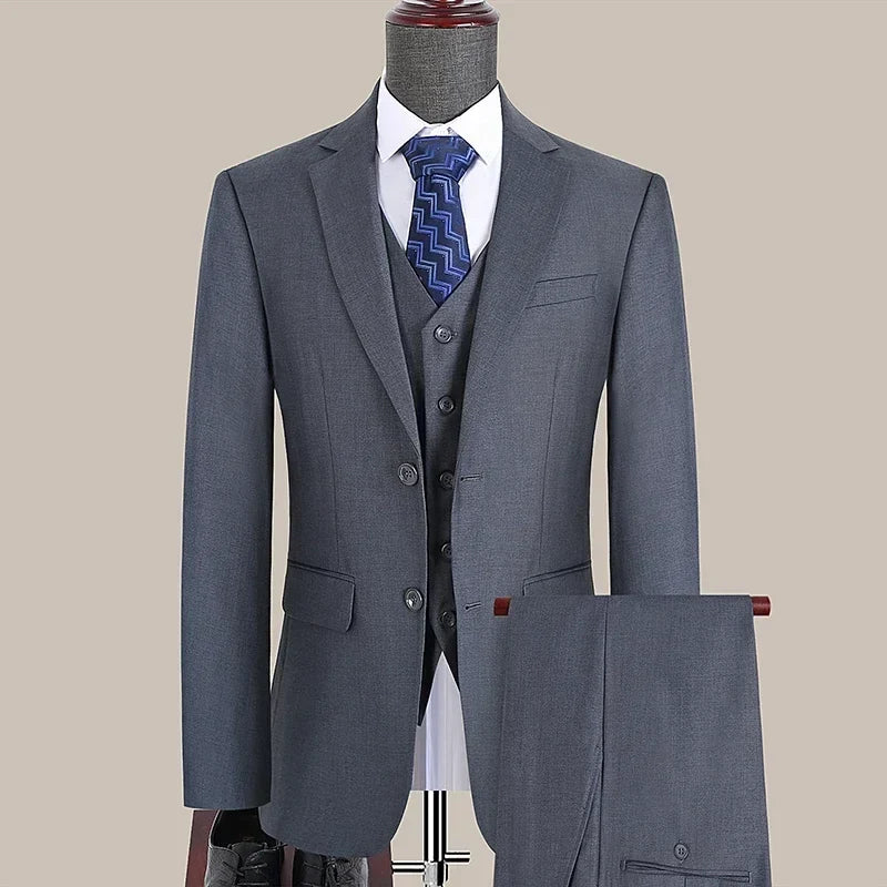 Men's Slim Fit 3-Piece Suit Set – Smart Casual Business Wedding Suit for Men in Blue, Gray & Black