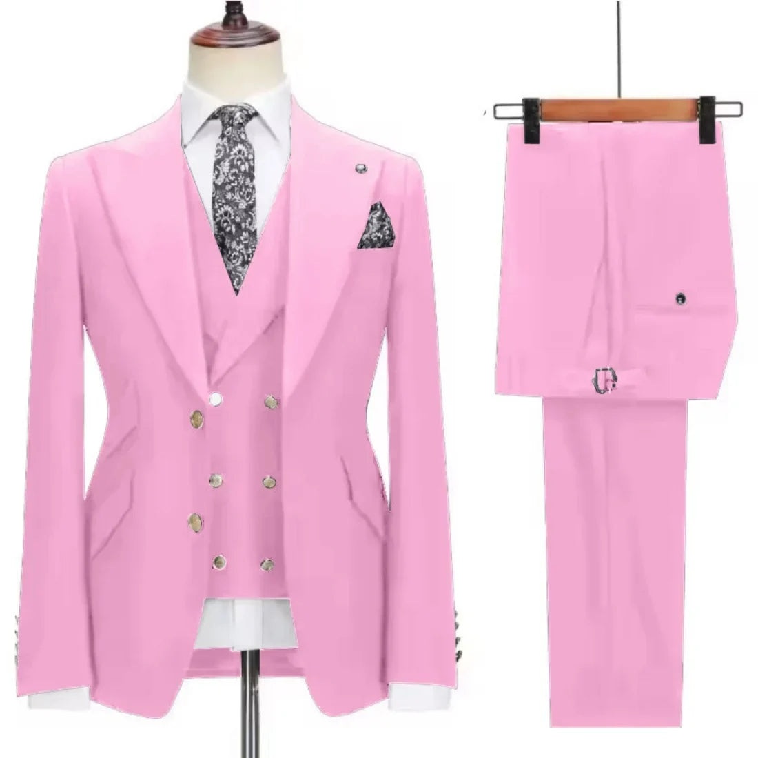 3 Piece Formal Slim Fit Men Suits Groom Tuxedos Peak Lapel Single Breasted Blazer Vest Pants Sets Business Clothing for Men