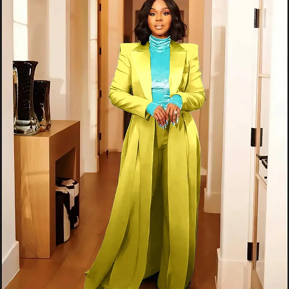 Sexy 2 Pieces Women's Suits Coat Three Breasted Slit Long Jacket Floor Length Overcoat Customized Simple Party Daily Outerwears