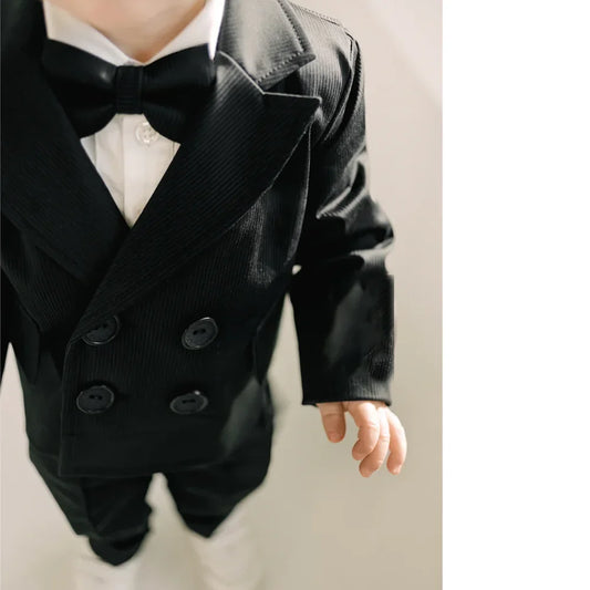 Corduroy Boy Suits Fashion Peak Llapel Double Breasted Black Children's Clothing Daily Casual Formal Baby Boy Clothes 2 Piece
