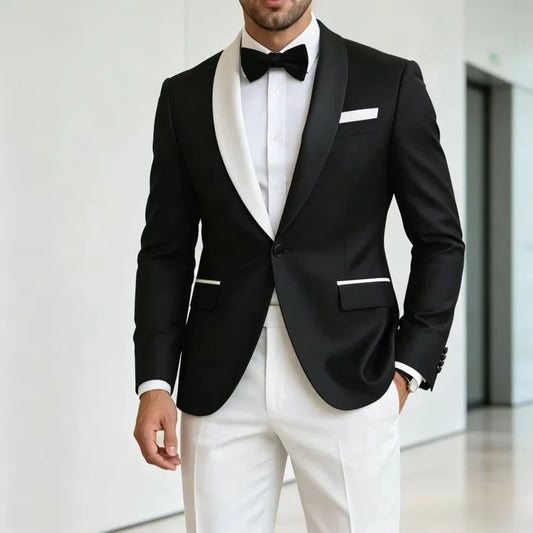 Formal Suits for Men Contrast Color 2 Pieces Wedding Tuxedo Shawl Lapel Prom Evening Groom Office Wear (Jacket + Pant)