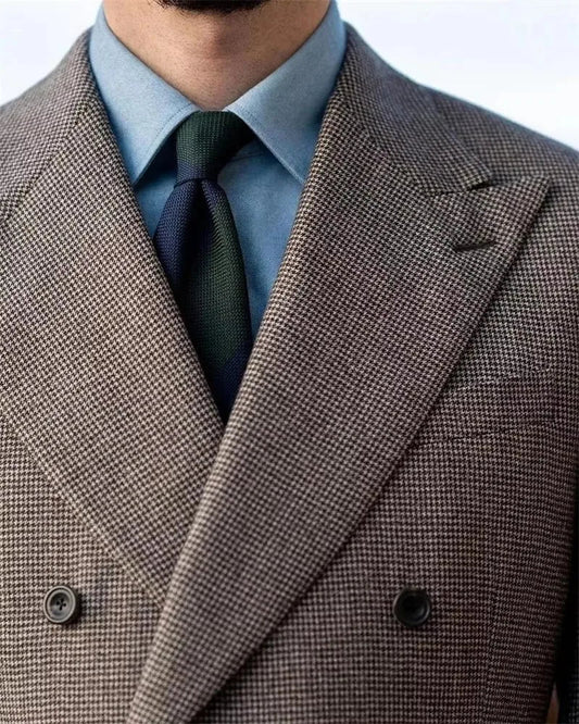 Autumn Winter New Woolen Men's Suit 2 pcs Set Houndstooth Tailored Suit jacket Pants Beige Black Men's Business Suit Mens Blazer