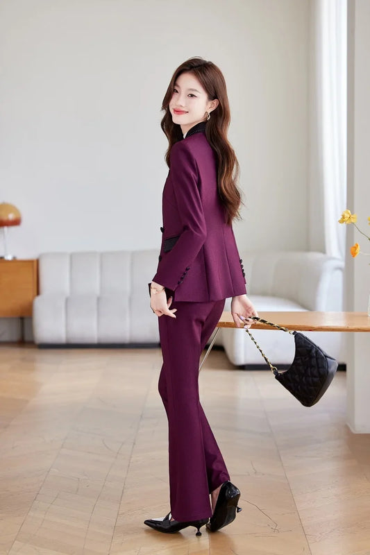 Professional business women's clothing, high-quality two-piece suit jacket + pants, elegant and charming