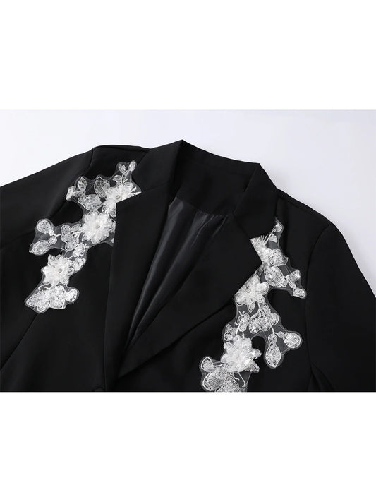 Women's Black Gothic Emo Embroidery Blazer Jacket Y2k 2000s Vintage Suit Coat Long Sleeve Single Breasted Outerwear Autum 2025