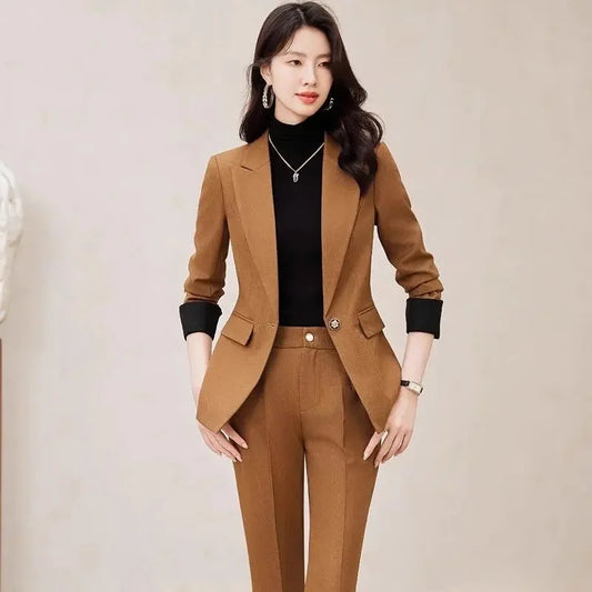Autumn Women Pant Suit Office Ladies Female Business Work Wear 2 Piece Set Formal Blazer Jacket And Trouser