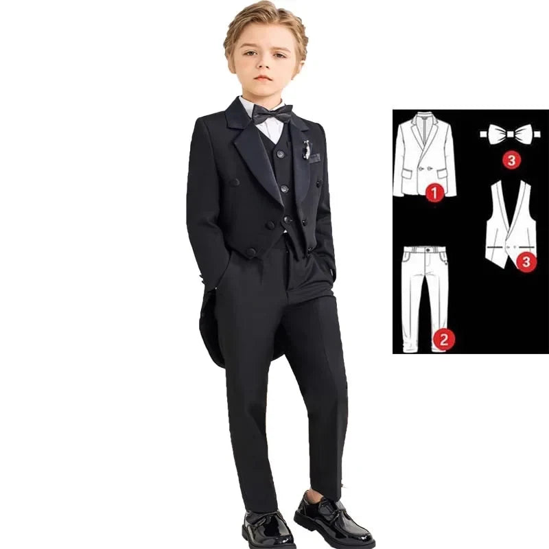 Boys Black 007 Piano Photography Suit Kids Party Ceremony Costume Children Birthday Wedding Prom Eve Performance Tuxedo Dress