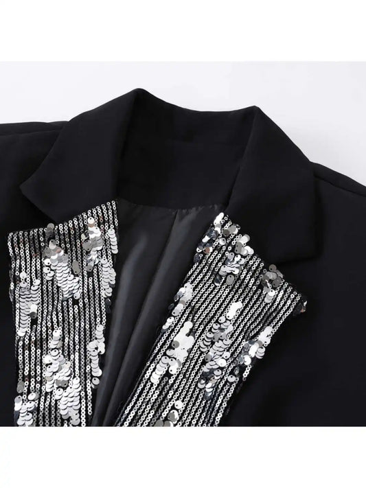 Women's Black Gothic Emo Blazer Jacket Harajuku 2000s Vestes Femme Outerwear Vintage Long Sleeve Sequins Suit Coat Clothing 2025