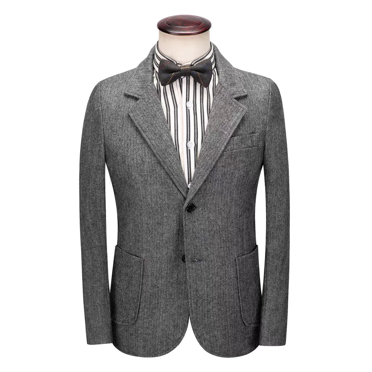 XS-6XL Blue/Gray Men's Herringbone Tweed Blazer Notch Lapel Two Buttons Tuxedo Jacket Woolen Suit Daily Office One Piece Coat