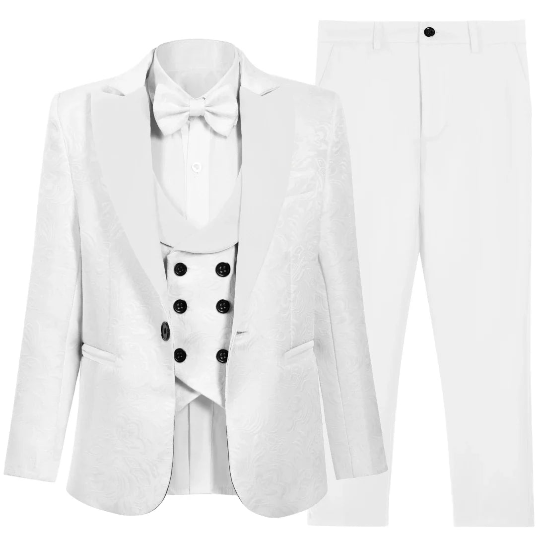 Boys Suit Set 4 Piece Kids Formal Tuxedo Paisley Blazer Vest Pants for Wedding
