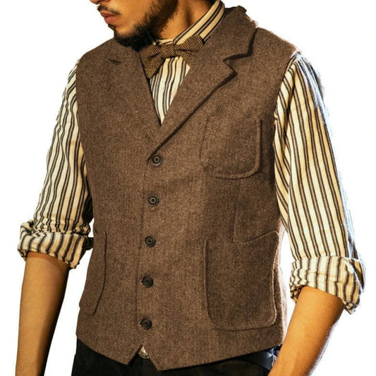 Men's Suit Vest – Herringbone Single-Breasted Waistcoat for Business, Banquet & Casual Wear