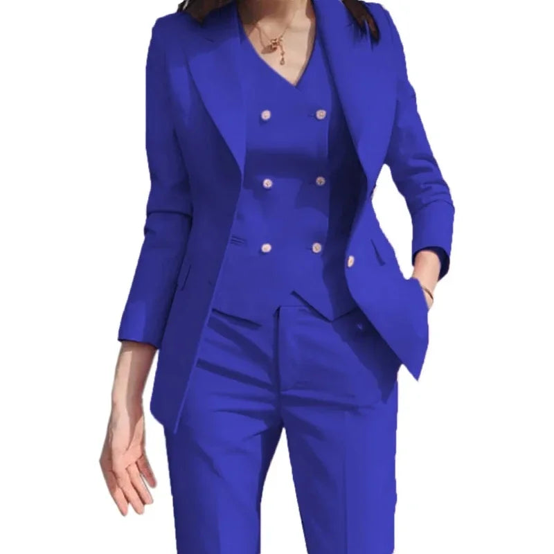 Fashion Luxury Rose Pink Women Suit 3 Pieces Formal Slim Fit Female Women Custom Made Office Work Wear Set Jacket Vest With Pant