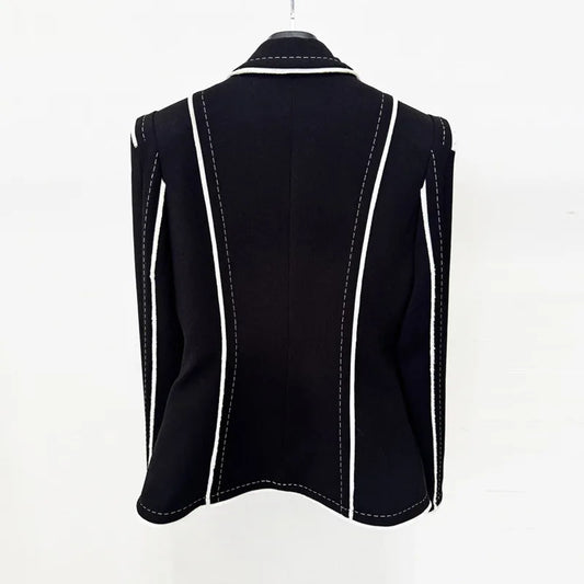 Women Blazer Color Block Notched Collar Single Button Slim Fit Elegant High-end Luxury Jacket Ins New Spring Autumn HK21183