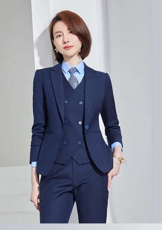 Spring/Autumn New Style Professional Beauty Salon Manager Workwear Women's 3 Piece Long Pants Suit Elegant High End Uniform