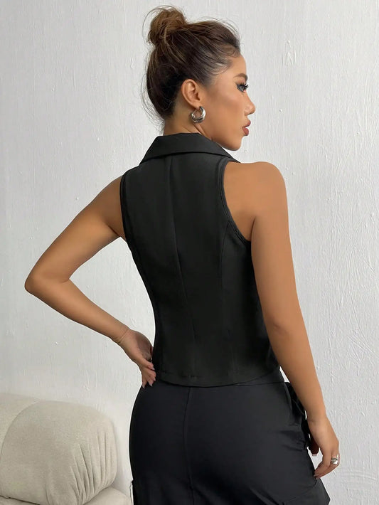 Fashionable Street-Style Sleeveless Lapel Single-Breasted Vest