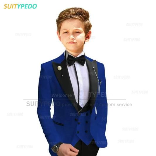 Classic Tailor-made Pink Peak Lapel Boy Suit Jacket Vest Pants 3 Pcs Child's Graduation Ceremony Host Set Fashion Party Outfit