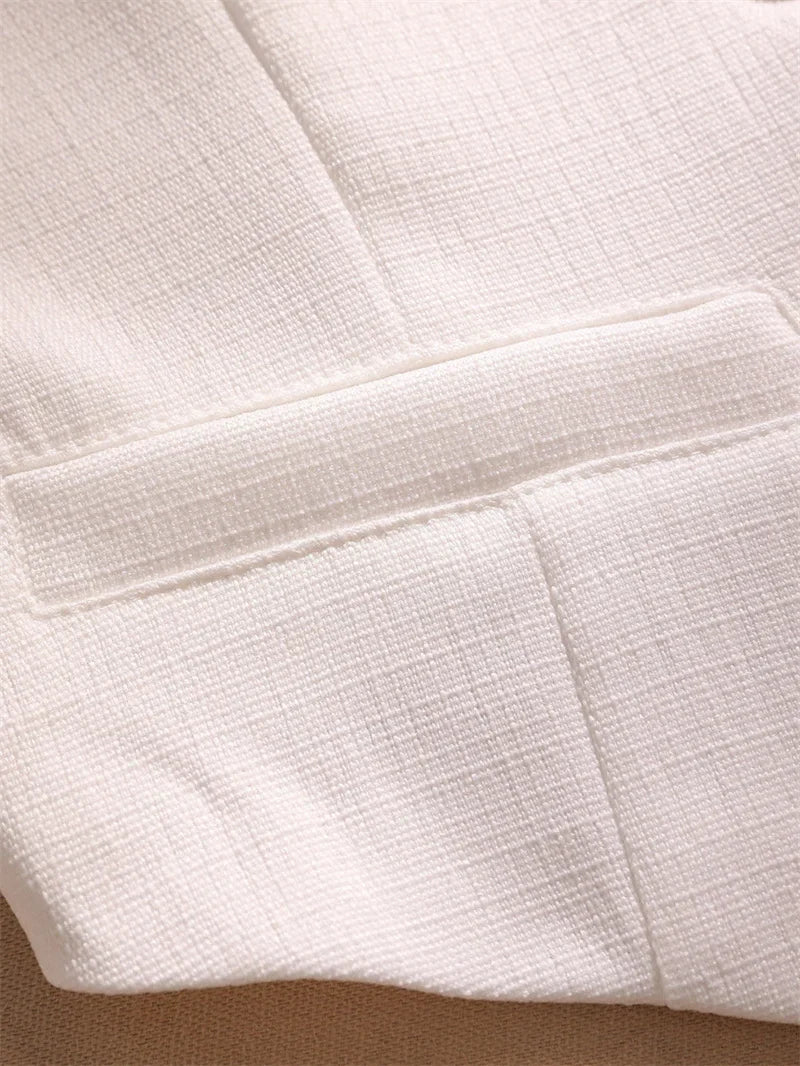 White Suspender Vest For Women Summer New Short Slim Thin Versatile Vest Elegant Beading Cardigan Sleeveless Blazer Waistcoat