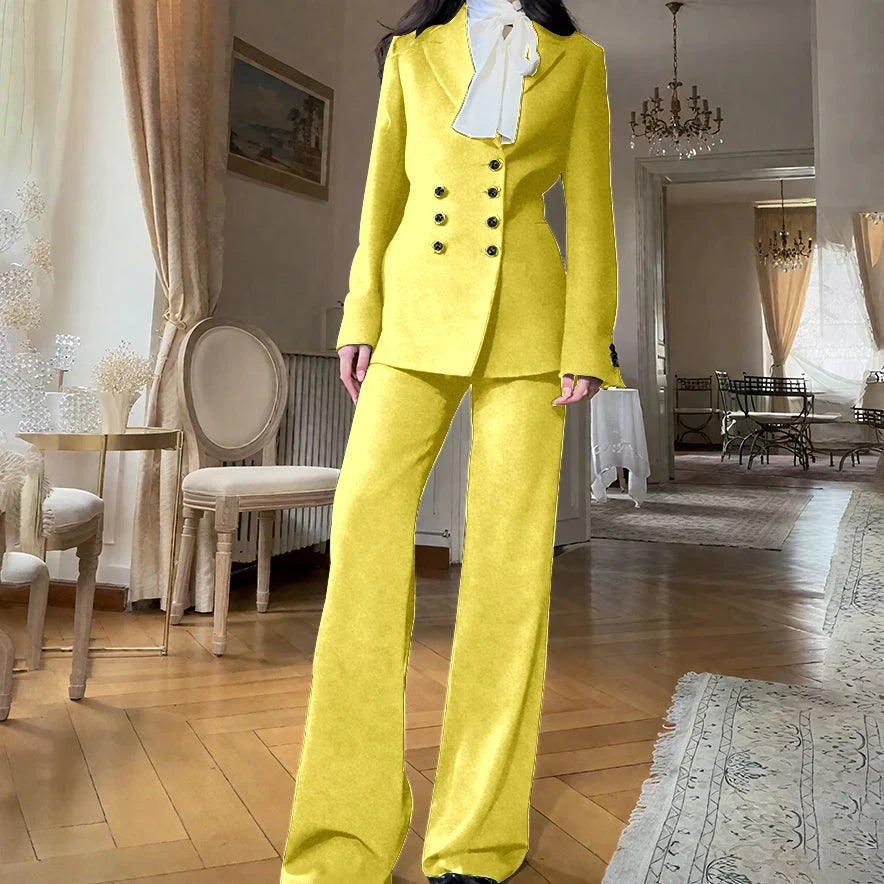 2025 New Women Casual Blazer Suit Set with Double-breasted Office Formal Pant Suit Separates Slim Fit Custom Made Traje de Mujer