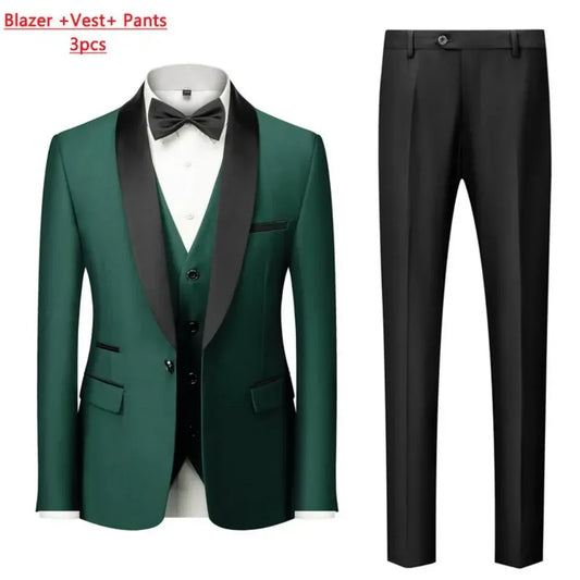 Solid Color Men's Formal Business Office Suit M-6XL Jacket Vest Pants Tuxedo Waistcoat Trousers For Wedding Dress Party Blazer