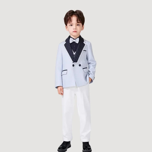 Spring Autumn Boy Birthday Party Wedding Host Piano Performance Costume Kids Blazer Vest Pants Bowtie 4Pieces Outfit