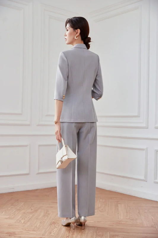 Mid-sleeved fashionable business women's clothing, high-quality two-piece suit jacket + pants, new spring 2026