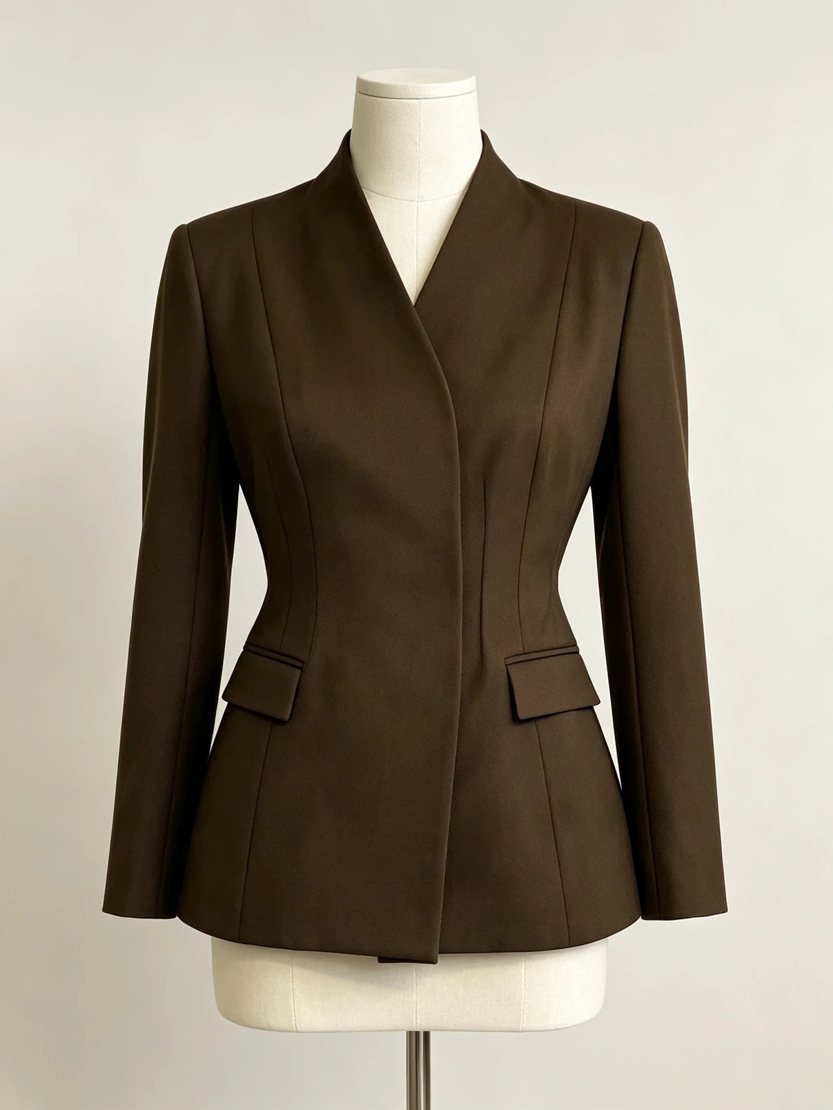 2026 New Women V Neck Blazer No Lapel Waist Shaping Suit Jacket Elegant Office Formal Outerwear 5 Colors
