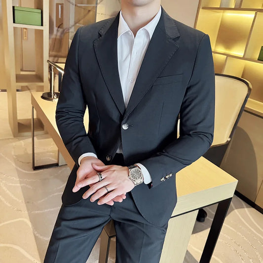 (Jacket+Pant) Plus Size 7XL-M Men Suit Formal Business Work Wedding Stage Tuxedo Fashion Men Slim Social Formal Suit 2Pcs