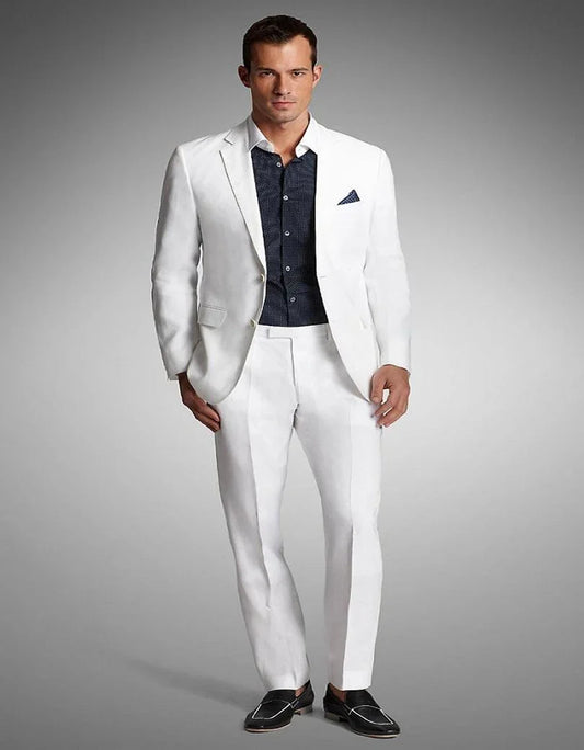 White Slim Fit Men's 2 Pieces Two Buttons Suit Slim Fit Classic Formal Wedding Prom Party Groom Tuxedos Notch Lapel Blazer Pants