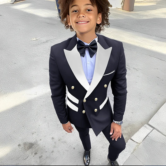 Boys Double Breasted Suits 2 Pieces Banquet Party Outfit,Formal Peak Lapel Suit Set Wedding Guest Clothes,Fast Ship Kids Tuxedo