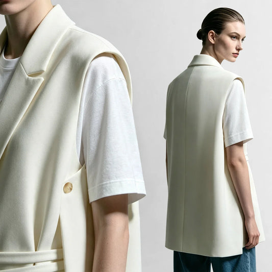 Women Lapel Collar Vest Jacket Loose Long Draped Construction Minimalist Commuter Coats Woman Autumn Outfit 2026 12623085
