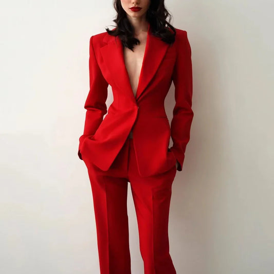Tailor Made Women's Suit Slim Fit Notch Lapel 2 Pcs Workplace Style Blazer Female Business Work Wear (Jacket+Pant)