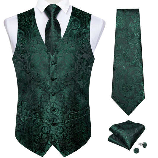 Men's Formal Vest – Paisley Jacquard Waistcoat with Tie, Pocket Square & Cufflinks Set for Weddings & Business