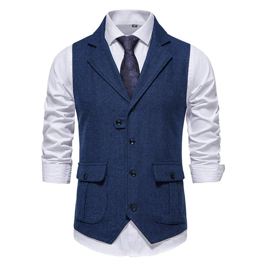 Men's Vest Single Breasted Herringbone Tweed Waistcoat for Weddings and Smart Casual Wear