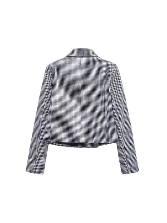Double-breasted Houndstooth Blazer Coat for Women Long Sleeve Lapel Collar Chic Outerwear Fashion Tops