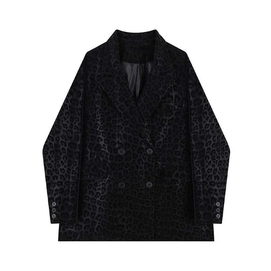Women Leopard Blazer Jacket Loose Korean Harajuku Oversize Suit Coat Single Breasted Long Sleeve Outerwear Vintage Clothes 2025