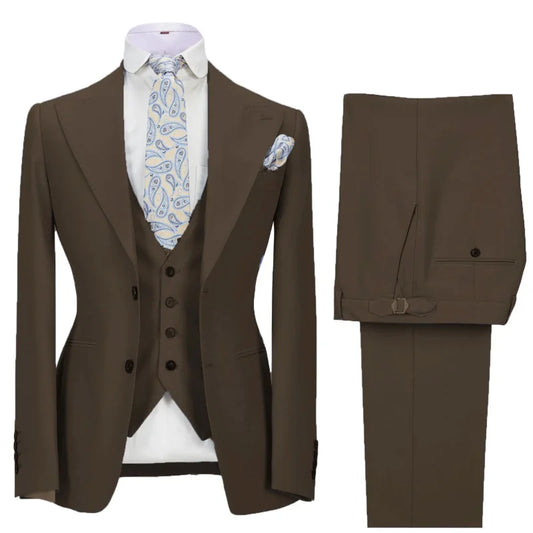 Men Suit 3 Pieces Beige Solid With Lapel Business Casual For Wedding Banquet Work Tuxedo Set Jacket Vest With Pants