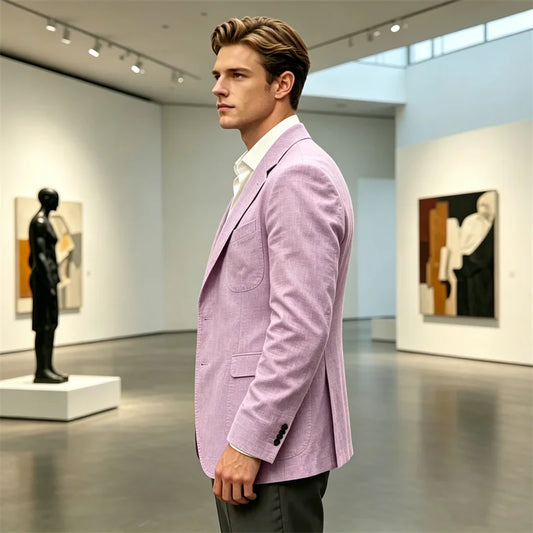 Men's Lightweight Linen Blazer Casual Slim Fit Notch Lapel Two Button Jacket for Summer Beach Wedding Business Daily Wear