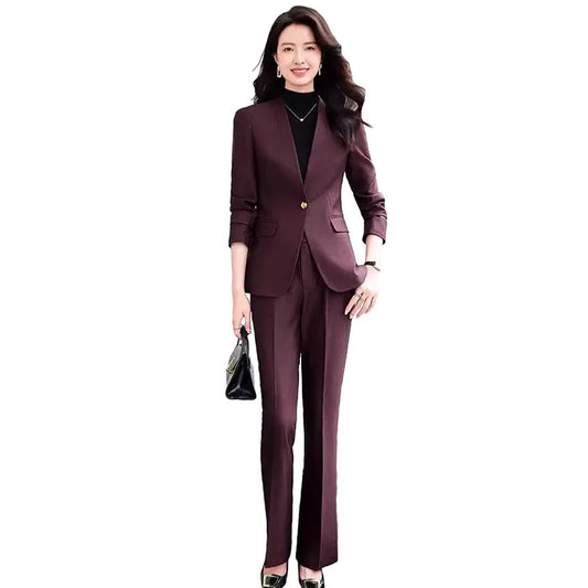 Solid Two Piece Sets Women Outifits 2024 Office Ladies Casual V Neck Single Button Blazer Office Lady Pencil Pant Suits
