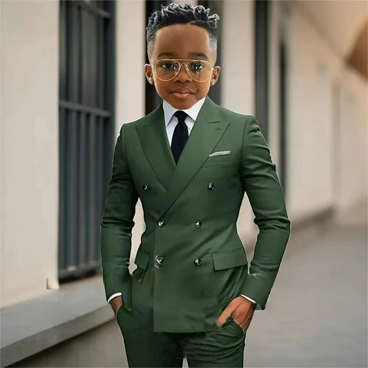 Boy's Formal Tuxedo 2 Pieces Jacket Pants For Piano Contest Performance Double Breasted Kids Party Suit Set Wedding Outfit