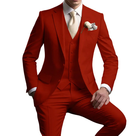 Men's Notched Lapel Suit Set 3 Pieces Wedding Groom Sets Autumn Long Sleeve Tuxedo For Men Banquet Party Outfit Dancing Wear
