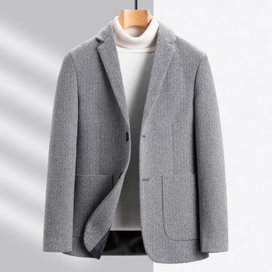 Men's Wool Blend Single-Breasted Blazer for Business and Smart Casual Wear