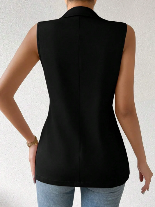 Women's Chic Sleeveless Blazer Vest - Casual Office Work Waistcoat Elegant Lapel Collar Sleeveless Blazer