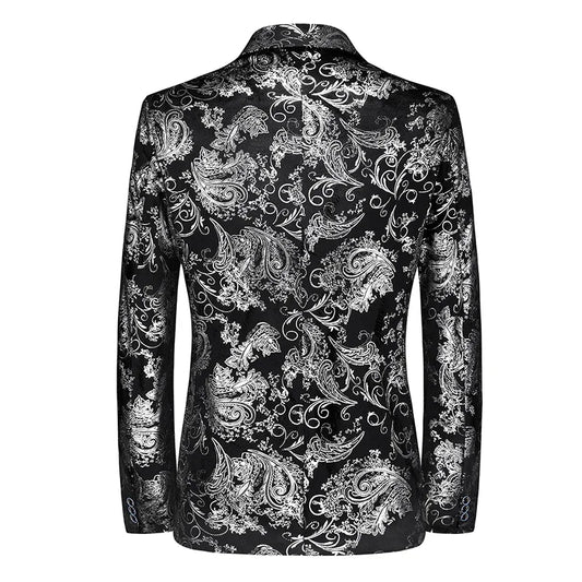 Men's Bronzing Print Blazer Slim Fit Single Breasted Suit Jacket for Wedding & Party