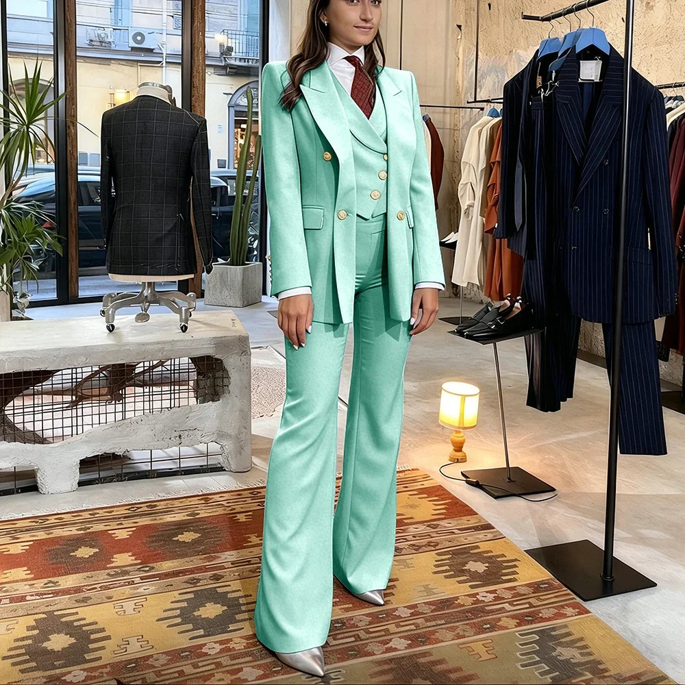 Elegant Women's Pink Double Breasted 3Piece Suit Autumn New Blazer+Vest+Pant Sets Formal Office Evening Party Outerwears